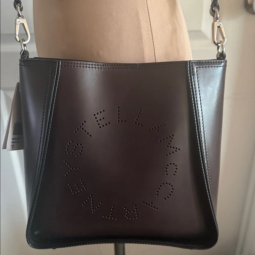Stella McCartney Logo Faux Leather Crossbody Bag Black -Brown
